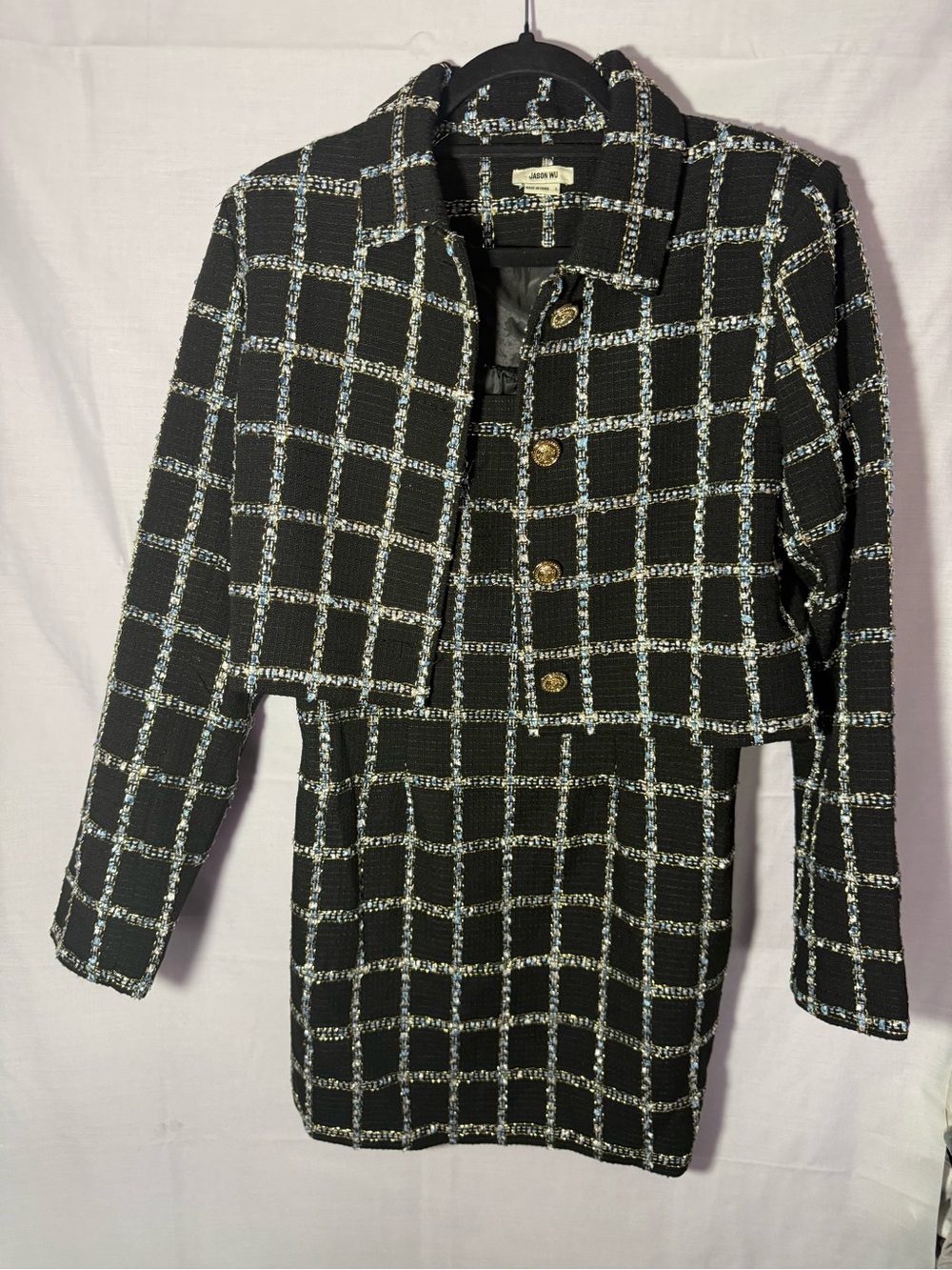 Jason Wu 3 Piece Black Metallic Tweed Jacket Dress Skirt Set M/L